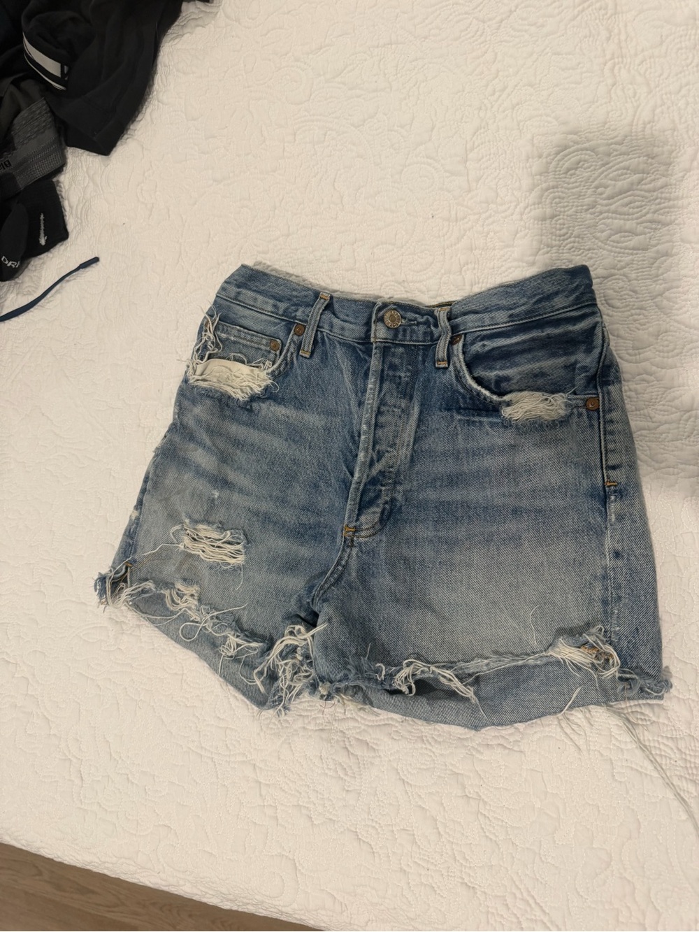 Agolde Light Blue High-Rise Denim Shorts